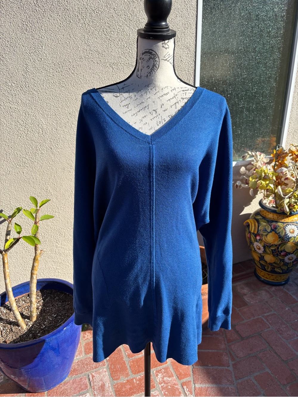 Anthropologie Deep Royal Blue and Mustard Yellow V-Neck Sweaters